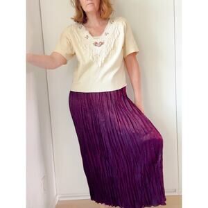VTG 90s Carole Little Maxi Skirt Purple Rayon Crinkle Boho Goth Festival Size 4